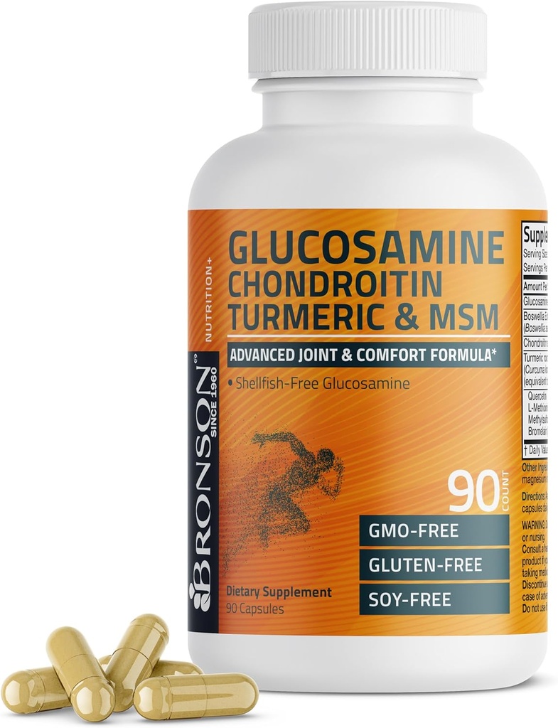Bronson Glucosamine Chondroitin Turmeric & MSM Advanced Joint & Cartilage Formula, Supports Healthy Joints, Mobility & Cartilage - Non-GMO, 90 Capsules