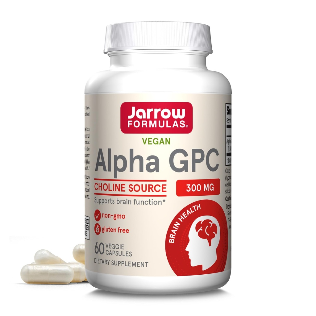 Jarrow Formulas® Alpha GPC, 300mg, Dietary Supplement, Brain Health Supplements for Adults, 60 Veggie Capsules, 30 Day Supply