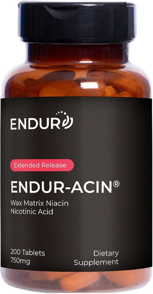 ENDUR-ACIN Niacin, Heart Health & Healthy Cholesterol Balance Supplement, Extended Release for Optimal Absorption, Gluten Free, 750mg (200 Tablets)