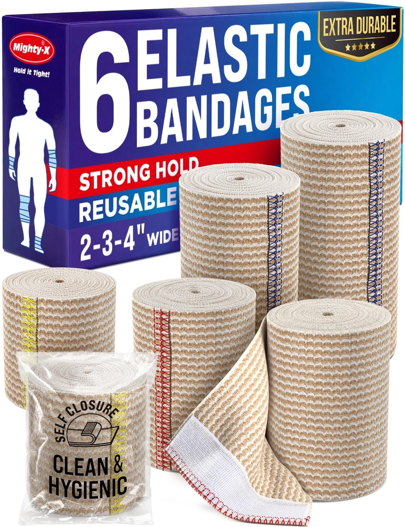 Enveloppe de bande élastique à haute performance - 6 paquets (2x2in, 2x3in, 2x4in) - Enveloppe de bande à compression forte auto-perdante pour pieds, chevilles, poignets et genou
