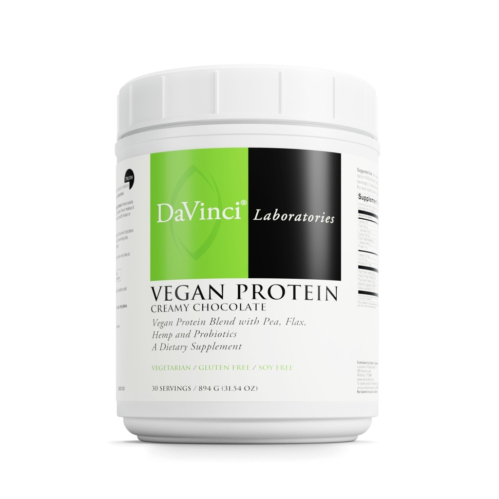 DAVINCI Labs Protein végétalien - Supplément en poudre soutient la réparation des muscles et tissus* - Supplément végétalien avec des protéines de pois et de lin - Chocolat crémeux, 30 portions (894 g)