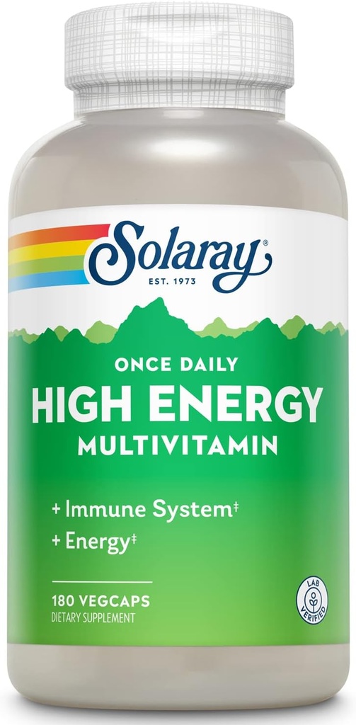 SOLARAY Once Daily High Energy Multivitamin for Women and Men - Energy Supplements - Immune Support w/Vitamin C, A, D and E, Vitamin B Complex, Trace Minerals, 60-Day Guarantee, 180 Serv, 180 VegCaps