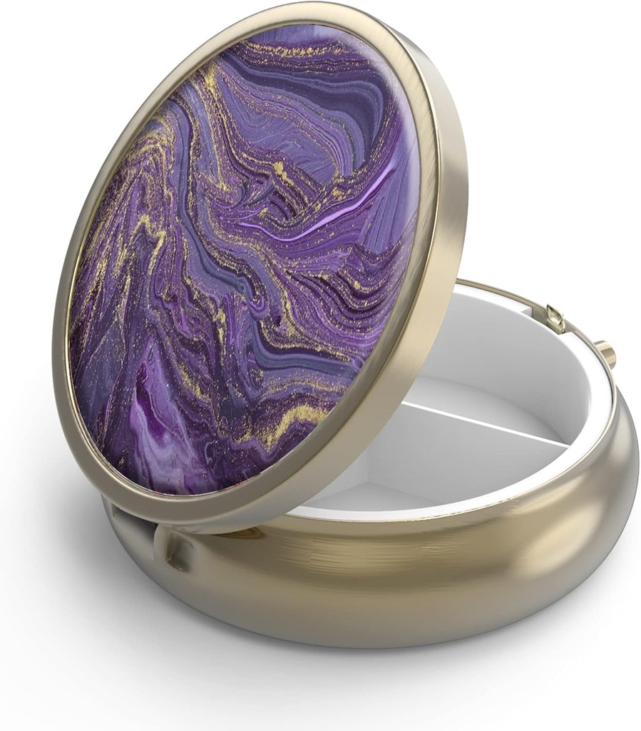 Pill Case Pill Box with Mirror Retro 3 Compartiment Petite Pill Case for Purse or Pocket Bronze Petite Pill Box or Vitamines, Huile de poisson, Suppléments, Pill Containe Travel Gifts (Gold Marble)