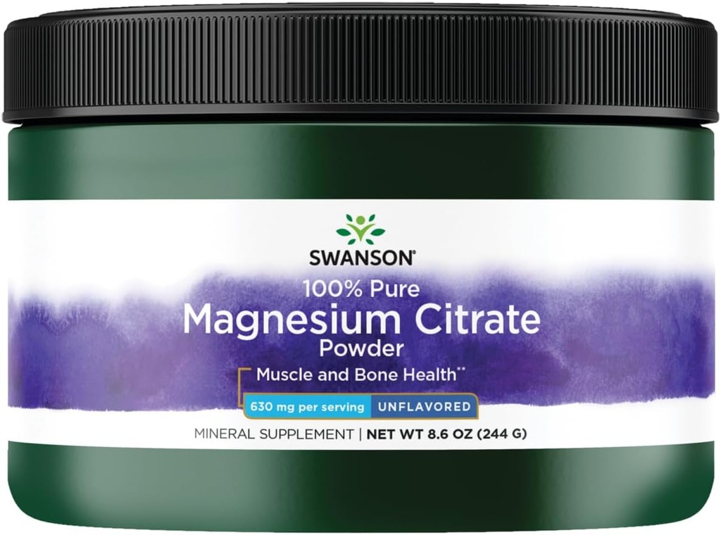 Poudre de citrate de magnésium pur à 100 % de Swanson - Sans saveur 630 mg 8,6 oz Pwdr