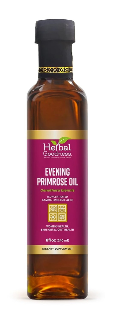 Herbal Goodness Evening Primrose Oil 8oz – Cold-Pressed, High GLA for Hormone Balance, Skin, Hair, Joint, & Heart Health Support – Pure, Non-GMO, Premium Supplement Oil | Herbal Goodness