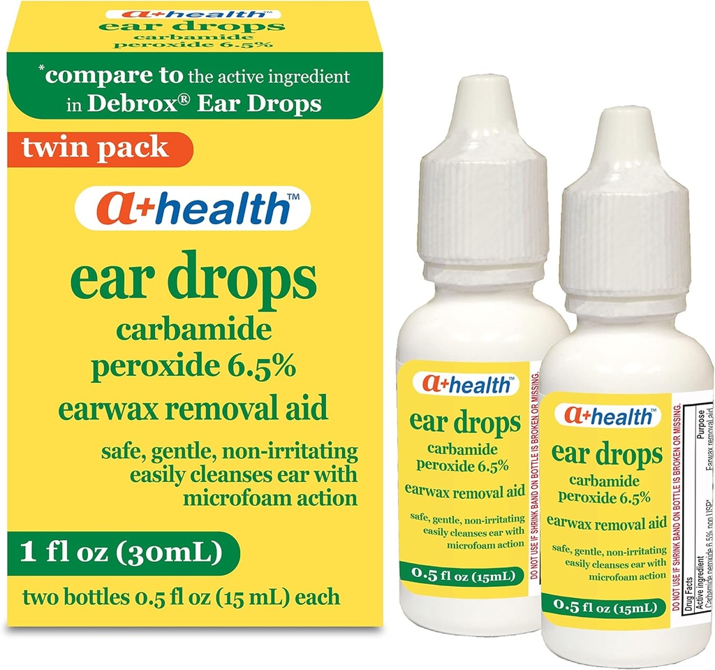 A+Health Earwax Removal Drops, Carbamide Peroxide 6.5%, Made in USA, Twin Pack, 1 fl Ounce(Two 0.5 fl oz bottles)