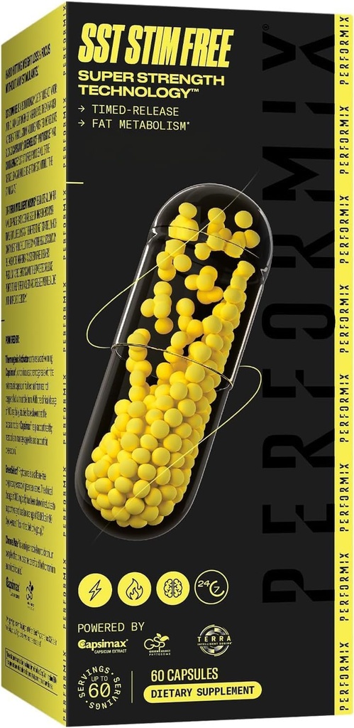 PERFORMIX SST Stim sans technologie de super résistance - Booster d'énergie non stimulant, libéré à temps - L-Carnitine et Ashwagandha - Supplément de préentraînement, objectifs de fitness pour les hommes et les femmes - 60 capsules