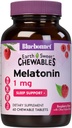 Bluebonnet Nutrition EarthSweet Melatonin 1 mg à action rapide Dissolve la nuit relaxation et repos de sommeil - Aide au sommeil - Sans gluten, végétalien - Arôme - Comprimés à croquer Framboise