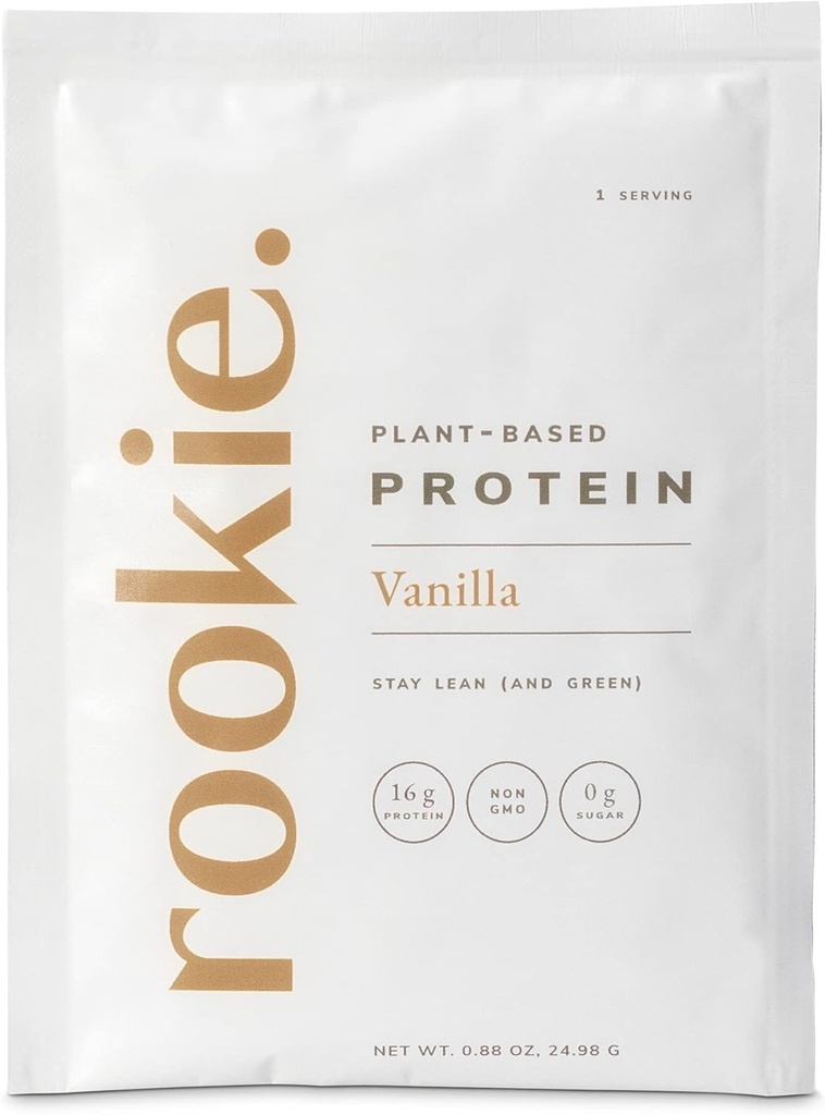 Probiotique probiotique à base de plantes Rookie Wellness - Poudre de protéines de pois organiques avec profil complet d'acide aminé, prébiotiques et probiotiques Gut-Healthy, et plus de 25 vitamines et minéraux (10 sachets, vanille)