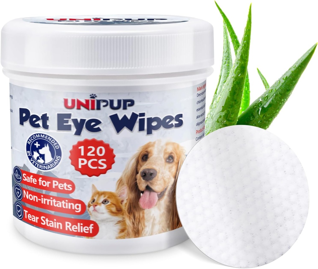 Wipes pour les yeux de chien, Détachant les taches de chien pour les chiens et les chats, 120pcs Enlever la décharge des yeux, Huile de coco Wipes pour les yeux de chat, Wipes pour les dents pour les chiens prévient les infections oculaires, ingrédients naturels