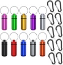 Petit étui à pilule portable avec porte-clés, (10 Pack + 10 clips de carabinier) Imperméable en aluminium Organisateur Mini boîte métallique de poche de stockage de drogue pour les voyages en camping extérieur