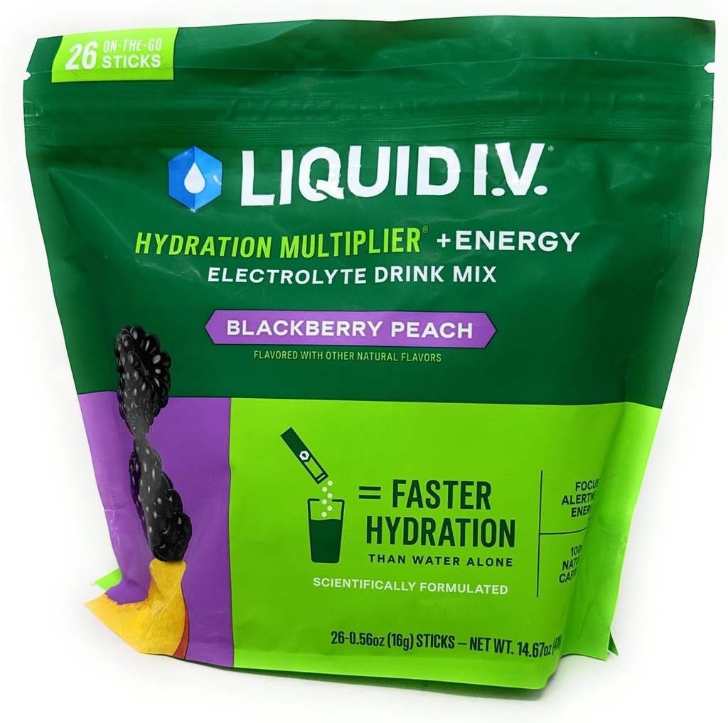 Multiplieur d'hydratation I.V. liquide + mélange de boisson énergétique, BlackBerry Peach (26 pack)