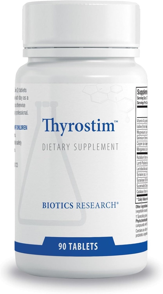 Recherche en biotique ThyrostimTM – Soutien endocrinien, Hormones thyroïdiennes équilibrées, T3, T4, Aid Thyroïde Gland, Boost Métabolisme, Aid in Digestion, Support Système nerveux 90 Comprimés