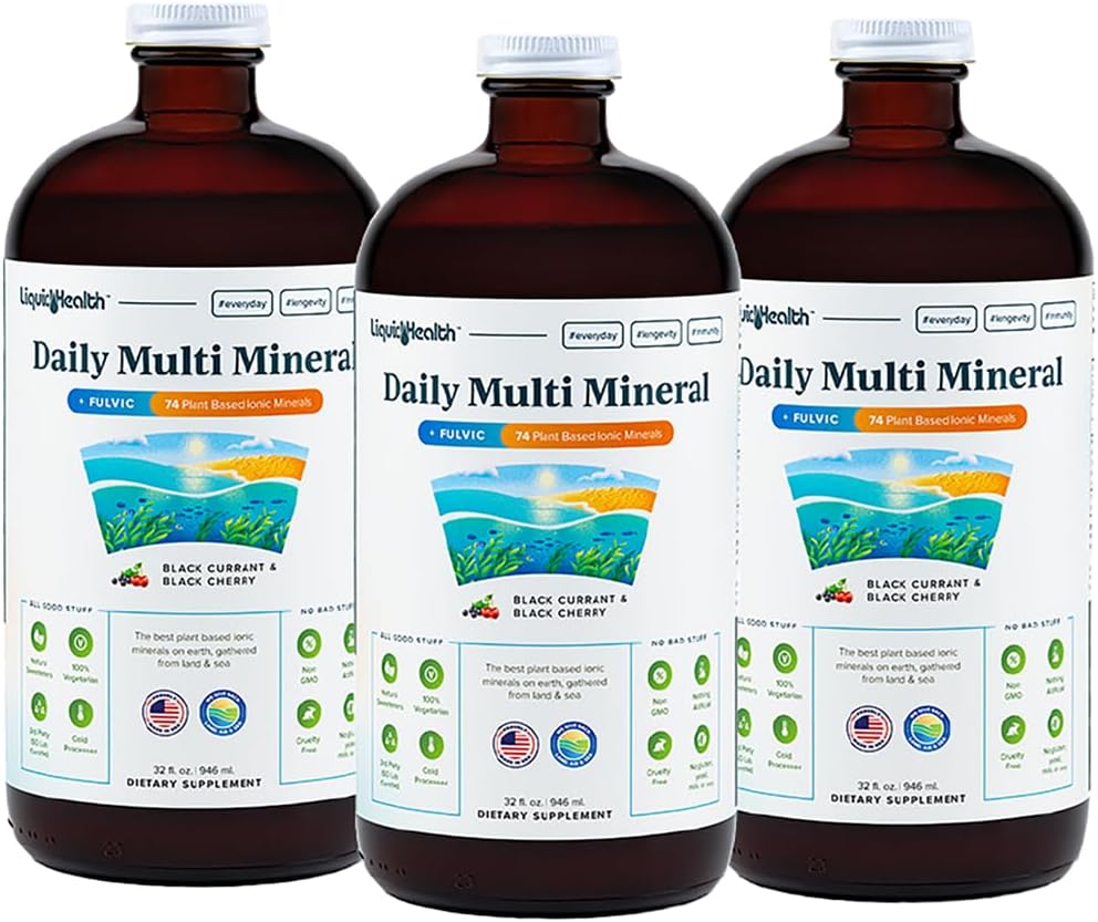 LIQUIDHEALTH quotidien Multi Mineral Liquid Supplement with Fulvic Acid, Plant Based Aquamin Sea Trace Ocean Minerals - Immune Support, Énergie, Gut Health, Detox - Fabriqué aux États-Unis, Végétarien (3 Pack)