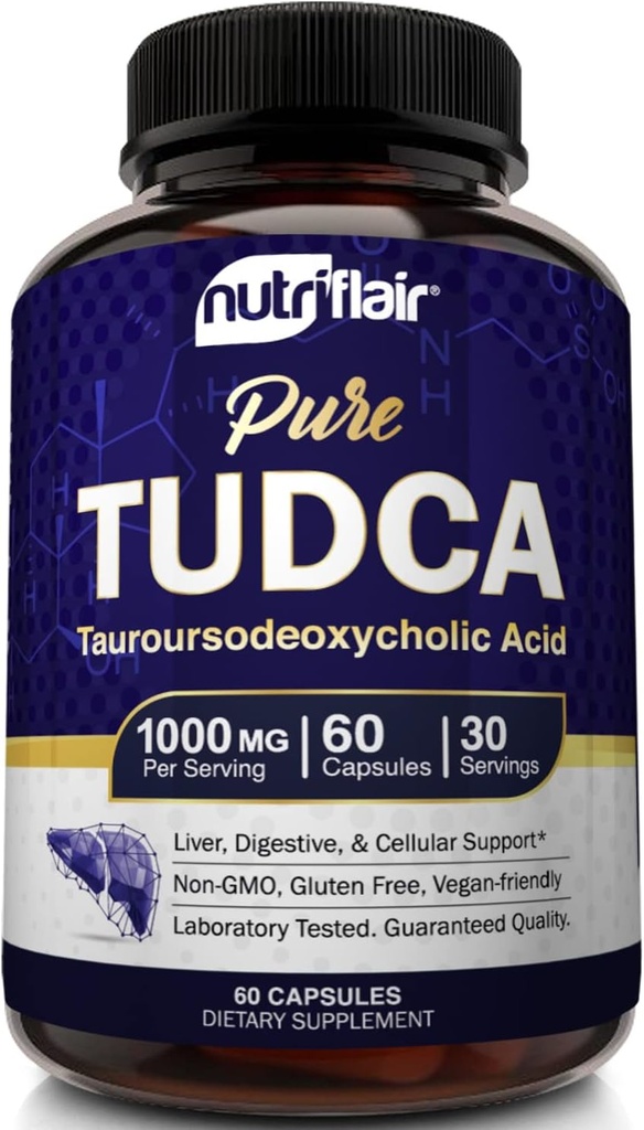 NutriFlair Pure TUDCA 1000mg - Premium Tauroursodeoxycholic Acid Biles Sels, Detox & Cleanse, Non-GMO, Sans gluten.