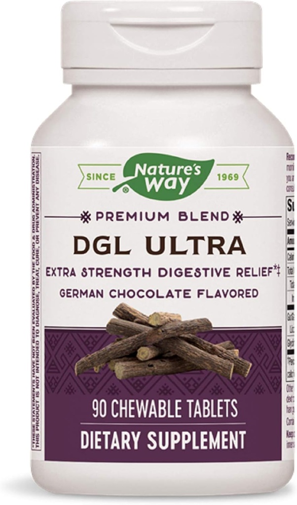 Nature's Way DGL ULTRA 10:1 Extra Strength, 75 mg par portion, chocolat allemand aromatisé, 90 croustilles, paquet de 2 (emballage mai Vary)