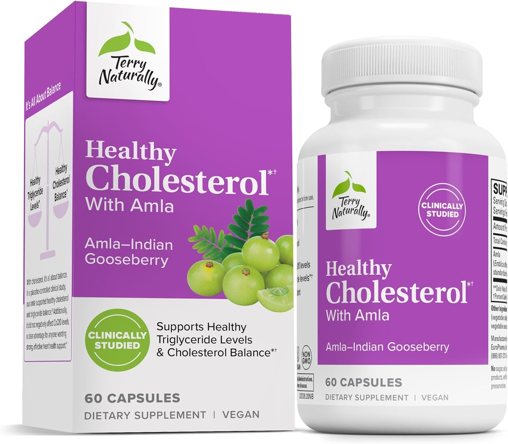 Terry naturellement sain Cholestérol avec Amla - Supplément antioxydant pour l'immunité et le soutien cardiaque - Supplément pour aider le cholestérol et le triglycéride en santé - 60 Capsules