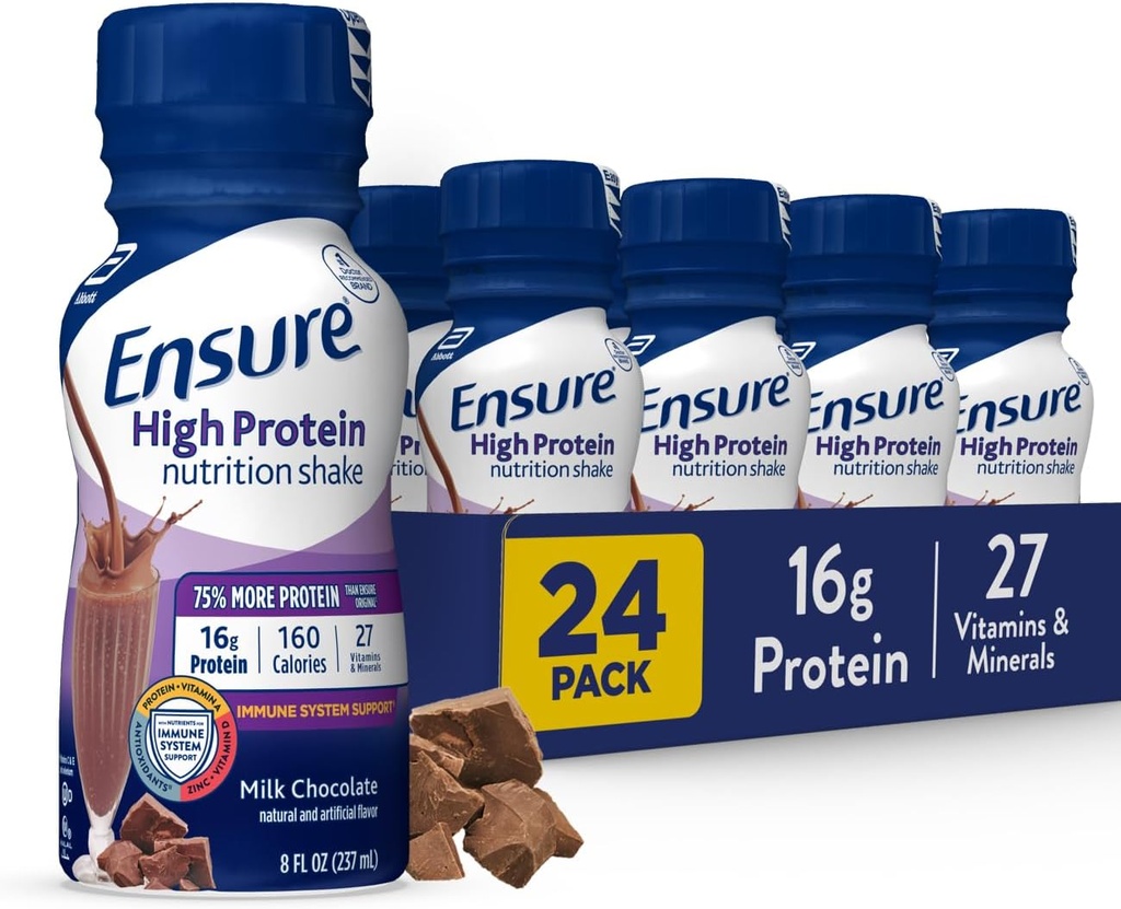 S'assurer que la nutrition du chocolat au lait riche en protéines agite, prêt à boire, 16g de protéines et 27 vitamines et minéraux, 8 fl oz, 24 Pack