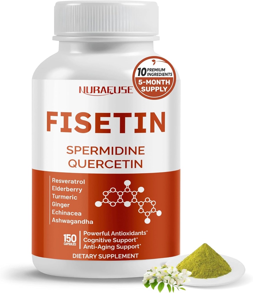 Formule de fisétine 10-en-1 - avec resvératrol de la quercetine de la spermidine, mûre aînée, sans OGM curcuma, sans gluten, sans soja