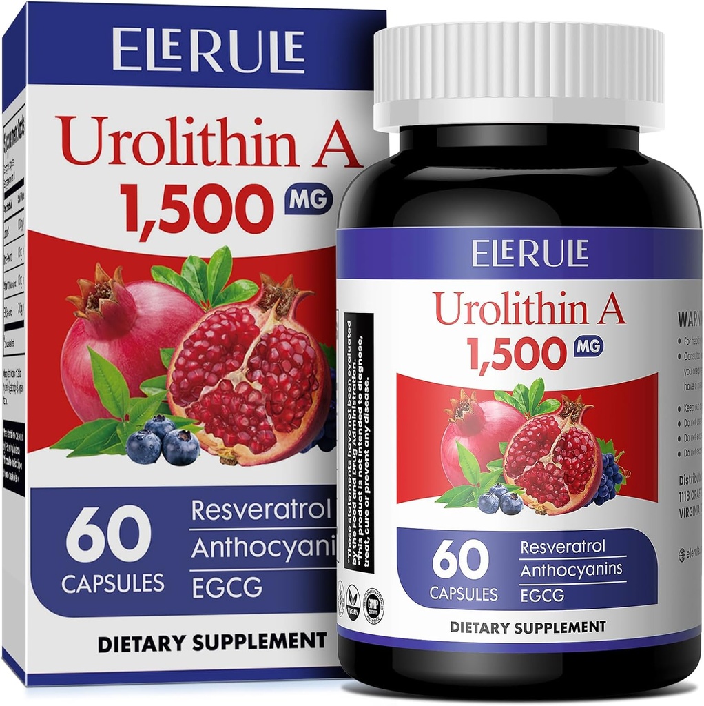 Urolithine Supplément 1000 mg Plus Trans-Resvératrol, Anthocyanines, Thé vert,Promouvoir un vieillissement en santé,Supporte Cellulaire et Énergie pour les hommes et les femmes, 60 Capsules-38
