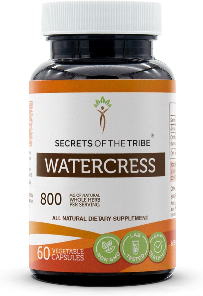 Secrets de la Tribe Watercress 60 Capsules, 800 mg, Watercress (Nasturtium Officinale) Herbe séchée (60 Capsules)
