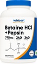 Nutricost Betaine HCl + Pepsin 790mg, 240 Capsules - Végétarien et OGM Sans