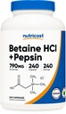 Nutricost Betaine HCl + Pepsin 790mg, 240 Capsules - Végétarien et OGM Sans