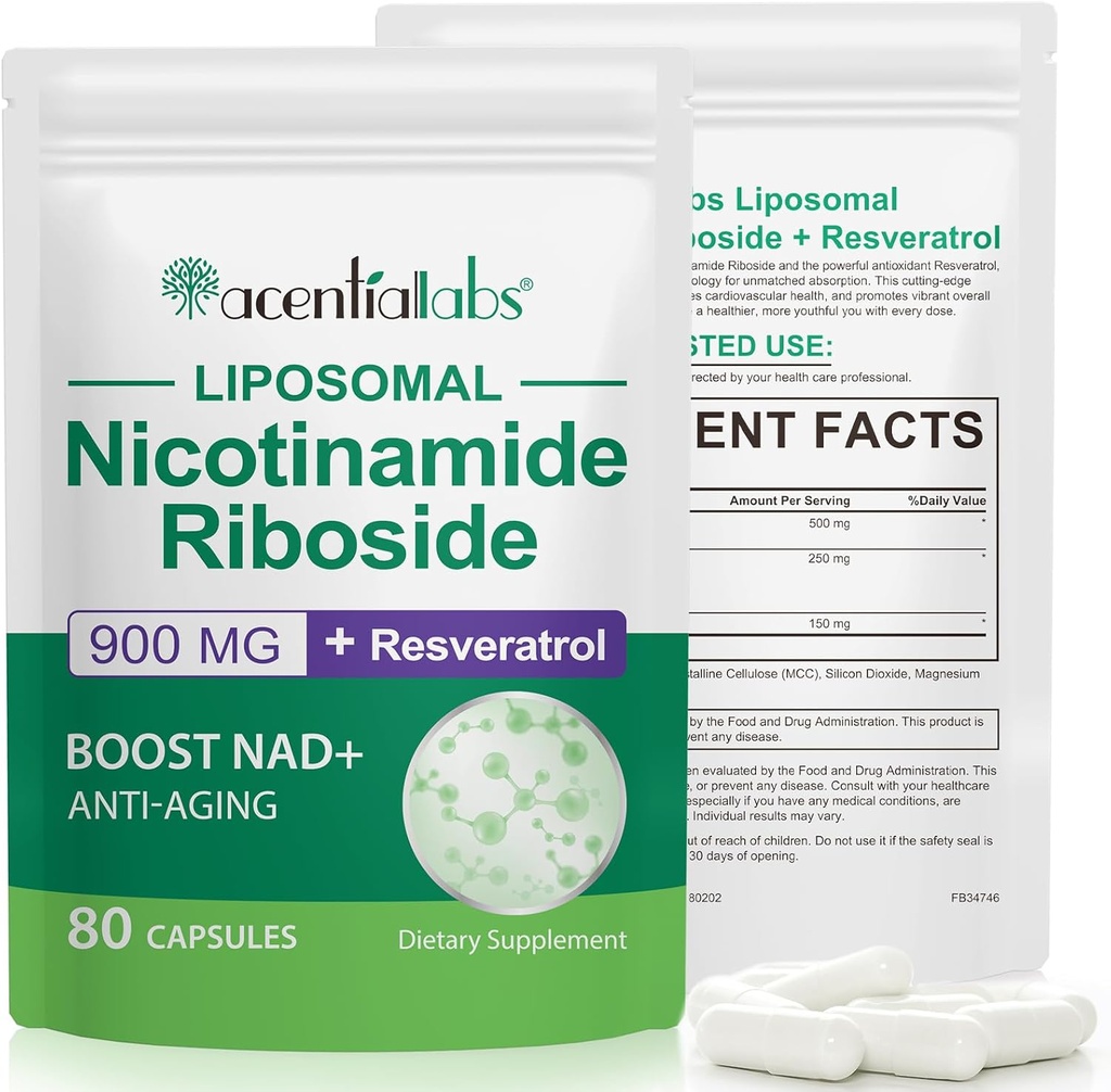 Supplément NAD+ Alternative – Liposomique NAD + Resvératrol – 30 jours d'approvisionnement – Supplément NAD haute pureté pour l'énergie et le vieillissement en santé – 80 capsules
