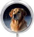 Golden Retriever Pill Case 3 Compartiment Portable Pill Box Daily Round Pill Organizer for Pocket Purse Daily Medicine Container to Hold Vitamines Fish Oil Travel Gifts