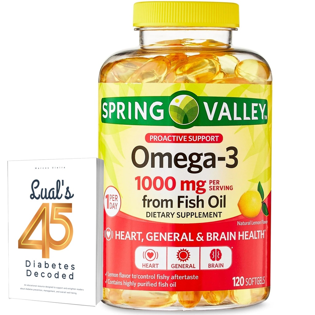 Omega-3 de l'huile de poisson Cœur Général et Santé du cerveau Supplément diététique Softgels, 1000 mg, 120 Compter avec le 45 Diabète Décodé de Luall