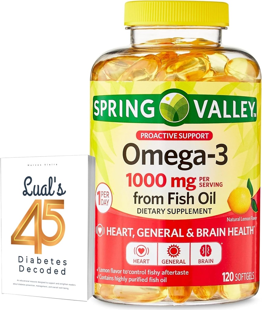 Omega-3 de l'huile de poisson Cœur Général et Santé du cerveau Supplément diététique Softgels, 1000 mg, 120 Compter avec le 45 Diabète Décodé de Luall