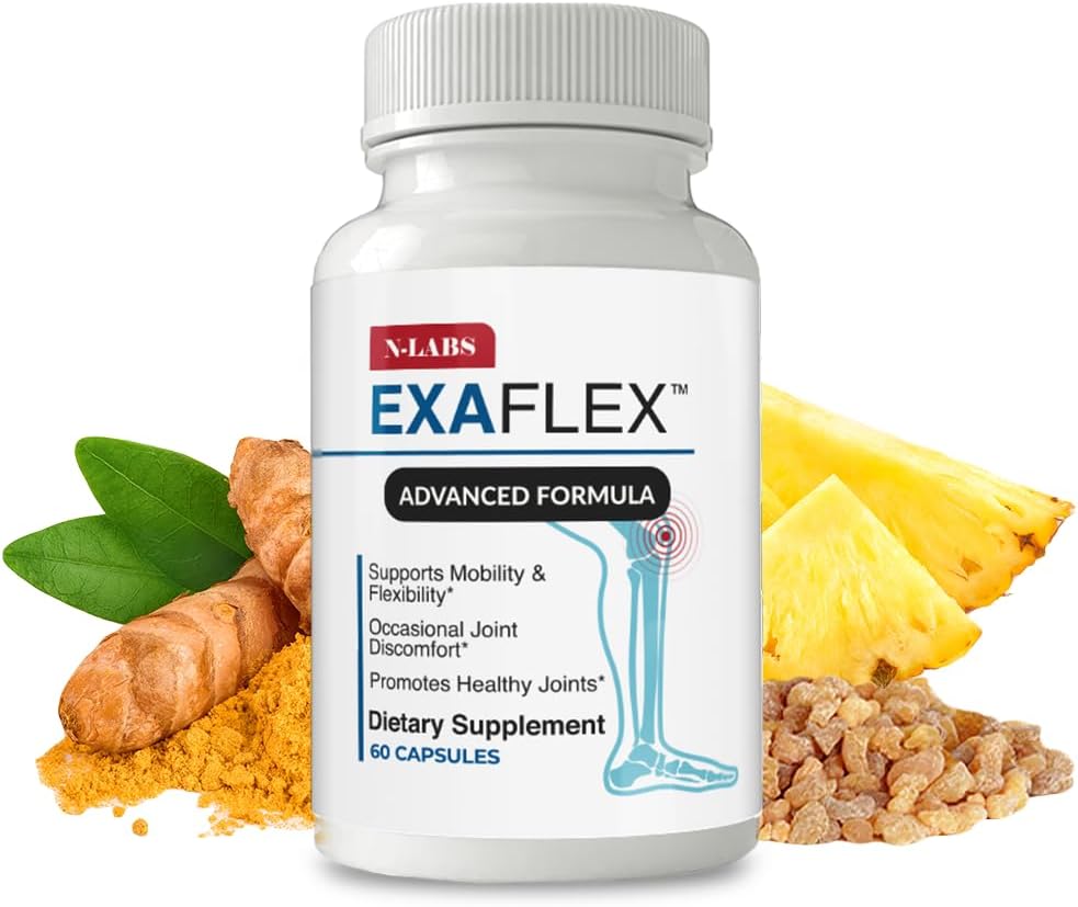 N-Labs ExaFlex Glucosamine Chondroitin MSM, Capsules de Bromelain - Suppléments articulaires pour hommes et femmes avec Boswellia Extract, Turmeric et Quercetin - Soutient la santé articulaire - Fabriqué aux États-Unis - 60 Capsules