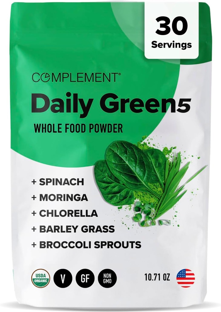 Compléments Poudre quotidienne de verts, Super Greens Poudre Superfood- aliments entiers, Poudre de Chlorella biologique, Poudre de jus d'orge, Sprouts de brocoli- Soutien immunitaire, Santé du cerveau, Détox métallique- 30 portions