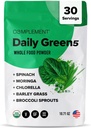 Compléments Poudre quotidienne de verts, Super Greens Poudre Superfood- aliments entiers, Poudre de Chlorella biologique, Poudre de jus d'orge, Sprouts de brocoli- Soutien immunitaire, Santé du cerveau, Détox métallique- 30 portions