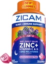Zicam Sleep + Immune Support. Zinc, Supplément Gummy, Arôme BlackBerry Lavande, Vitamine C et Vitamine D, 3mg Mélatonine par portion, 70 Nombre