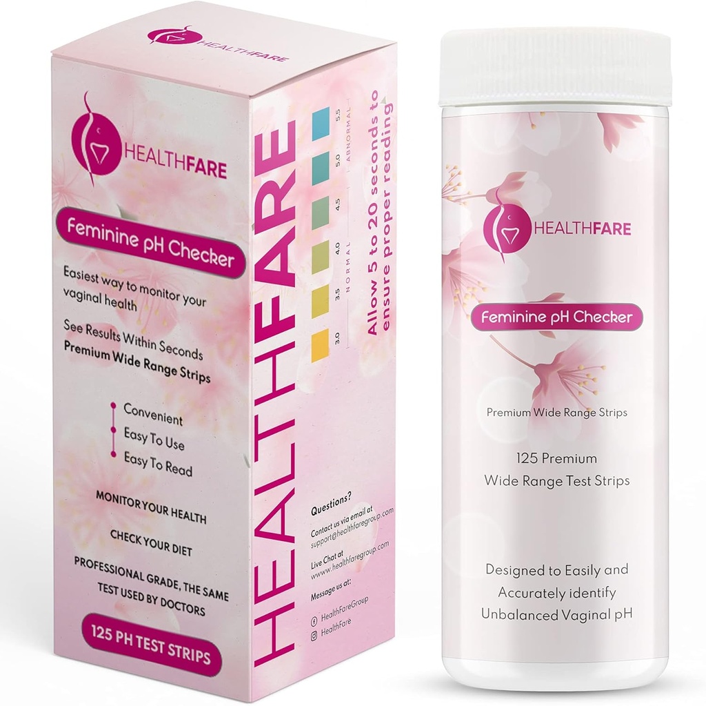Healthfare Feminine pH Checker Bandes d'essai pour surveiller la santé intime, équilibrer le niveau de pH 3.0-5.5.51 Kit d'essai précis pour l'alcalinité vaginale et l'équilibre d'acidité des femmes [125 bandes]
