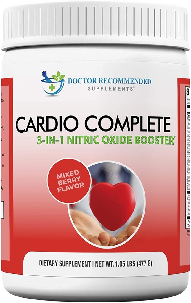 Cardio Complete - Supplément en poudre de soutien de santé cardiaque - 3-en-1 Booster à oxyde nitrique avec 5 000 L-Arginine, 1 000 mg L-Citrulline et Berry Hawthorn