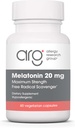 Groupe de recherche sur l'allergie Mélatonine 20mg - Mélatonine pure, force supplémentaire pour les adultes, aide au sommeil, dose élevée, capsules végétariennes - 60 Nombre