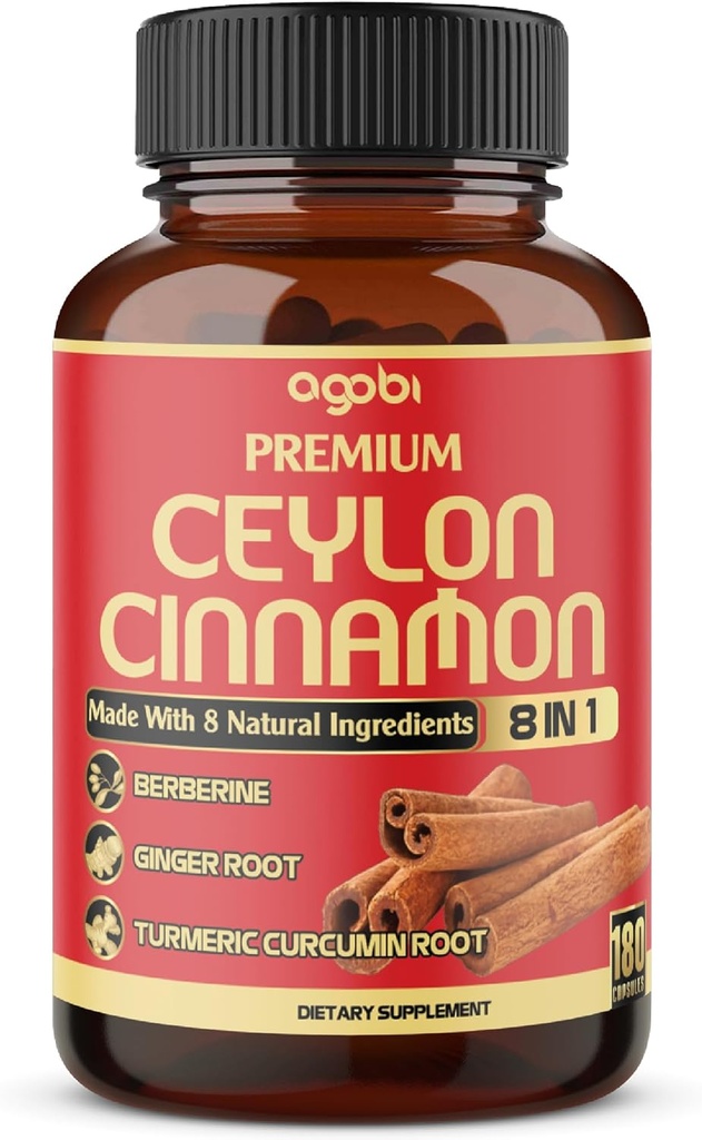 Cinnamon Ceylan Premium avec supplément berbère - 8in1 Curcuma, Ginger, Gymnema et plus - Corps, coeur et vitalité globale - 180 Capsules