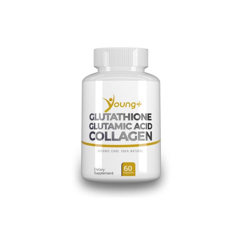 Jeunes+ Glutathion, acide glutamique et collagène. Supplément antioxydant - 1000mg, 60 Capsules