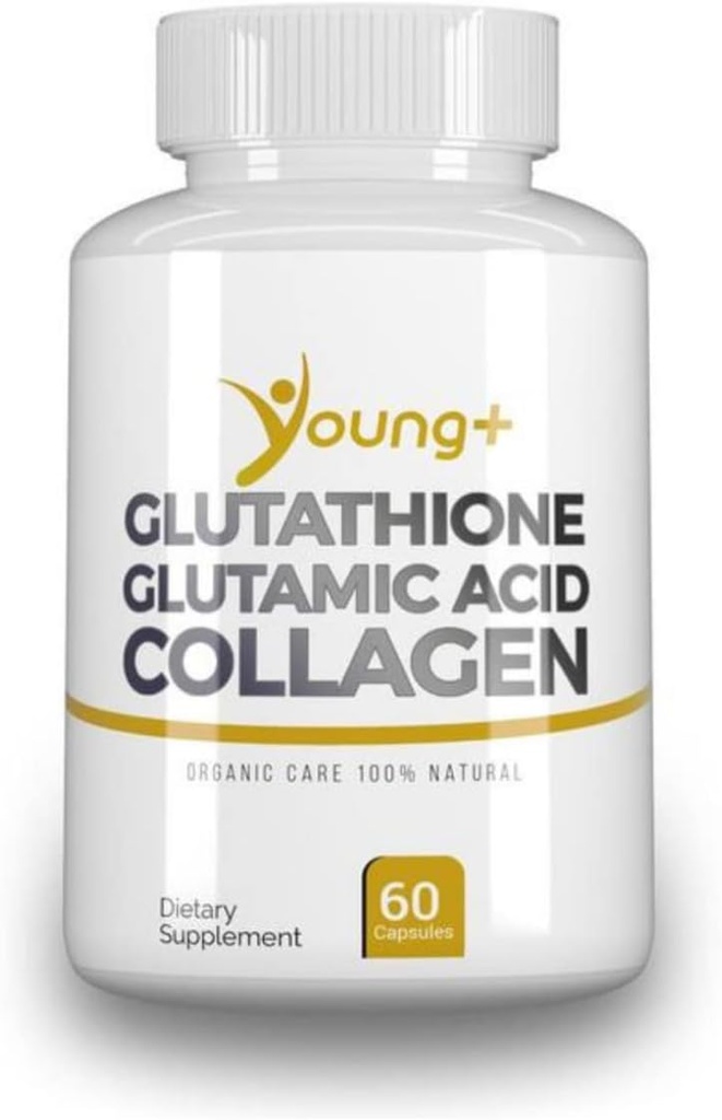 Jeunes+ Glutathion, acide glutamique et collagène. Supplément antioxydant - 1000mg, 60 Capsules