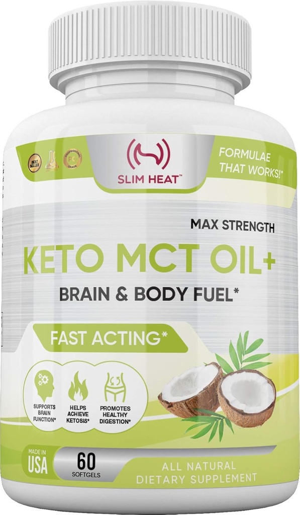 Capsules d'huile MCT de Keto avec C8 & C10 - Ketosis à action rapide Cerveau et carburant corporel pour les femmes et les hommes - Tous naturels, non-OGM, fabriqués aux États-Unis (1-Mois)