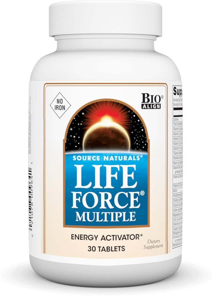 Source Naturals Life Force Multiple sans fer quotidien multivitamine haute puissance Vitamines essentielles, minéraux, antioxydants et nutriments - Energy & Immune Boost - 30 comprimés