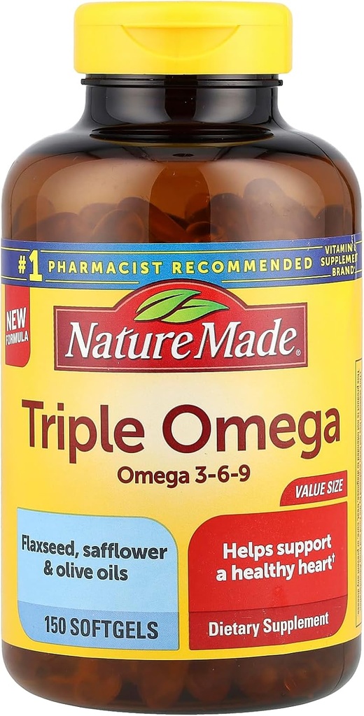 Triple Omega 3-6-9, 150 Softgels Taille de valeur, supplément Omega pour la santé cardiaque