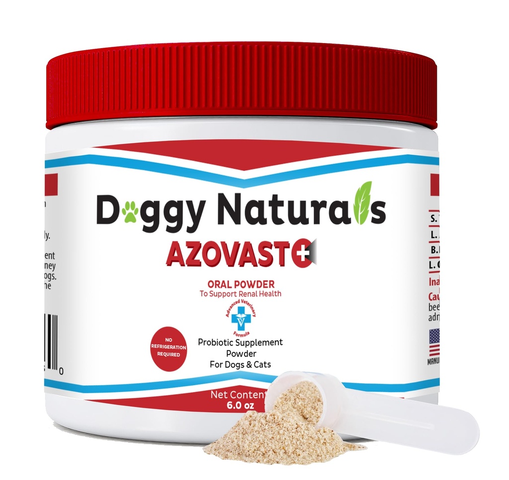 Azovast Plus Supplément santé rénale pour chiens et chats, poudre orale (6 Oz) - (120 doses/jar) AUCUNE réfrigération requise - Aide à soutenir la fonction rénale et gérer les toxines rénales (Fabriqué aux États-Unis) (6 Oz)