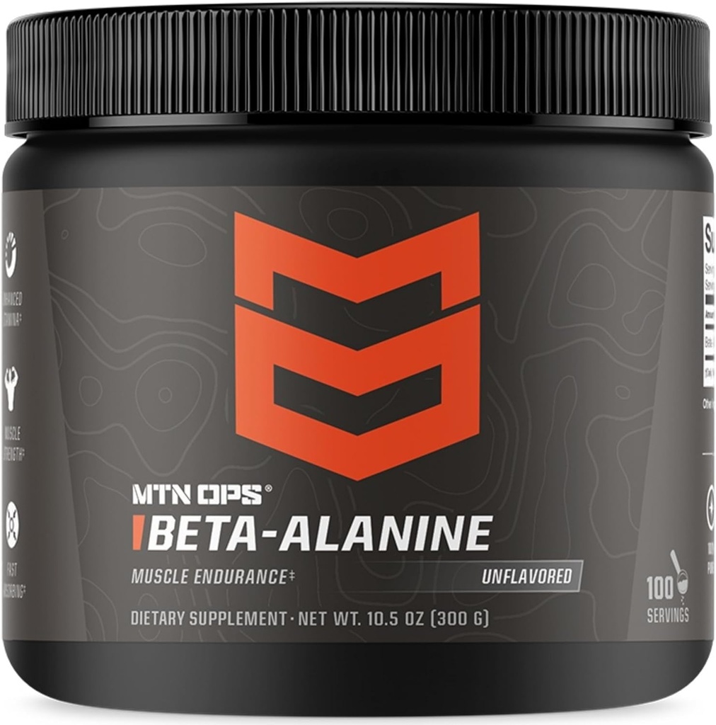 MTN OPS Beta Alanine Powder Pre Workout for Muscle Endurance & Strength, 3g de Beta Alanine par service, 100 portions non aromatisées