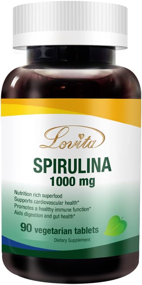 Lovita Spiruline biologique 1000mg par comprimé, Multivitamine naturelle Superfood, 100% Vegan Spiruline comprimés, non irradiés, 90 comprimés végétariens