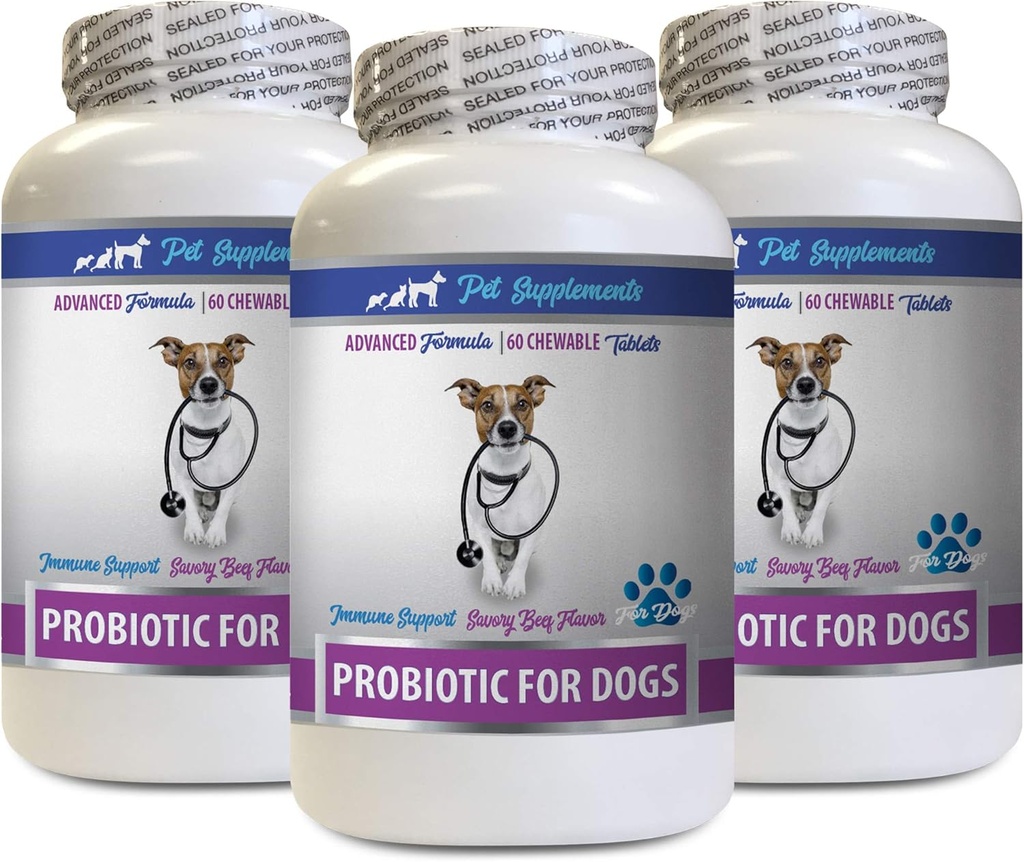 Diarrhée bien et bonne chienne - PROBIOTIQUES pour chiens - Gut sain - Stop Diarrhée gazeuse et mauvaise haleine - Boost digestif - Probiotiques pour chiens Diarrhée - 3 bouteilles (180 gâteries)