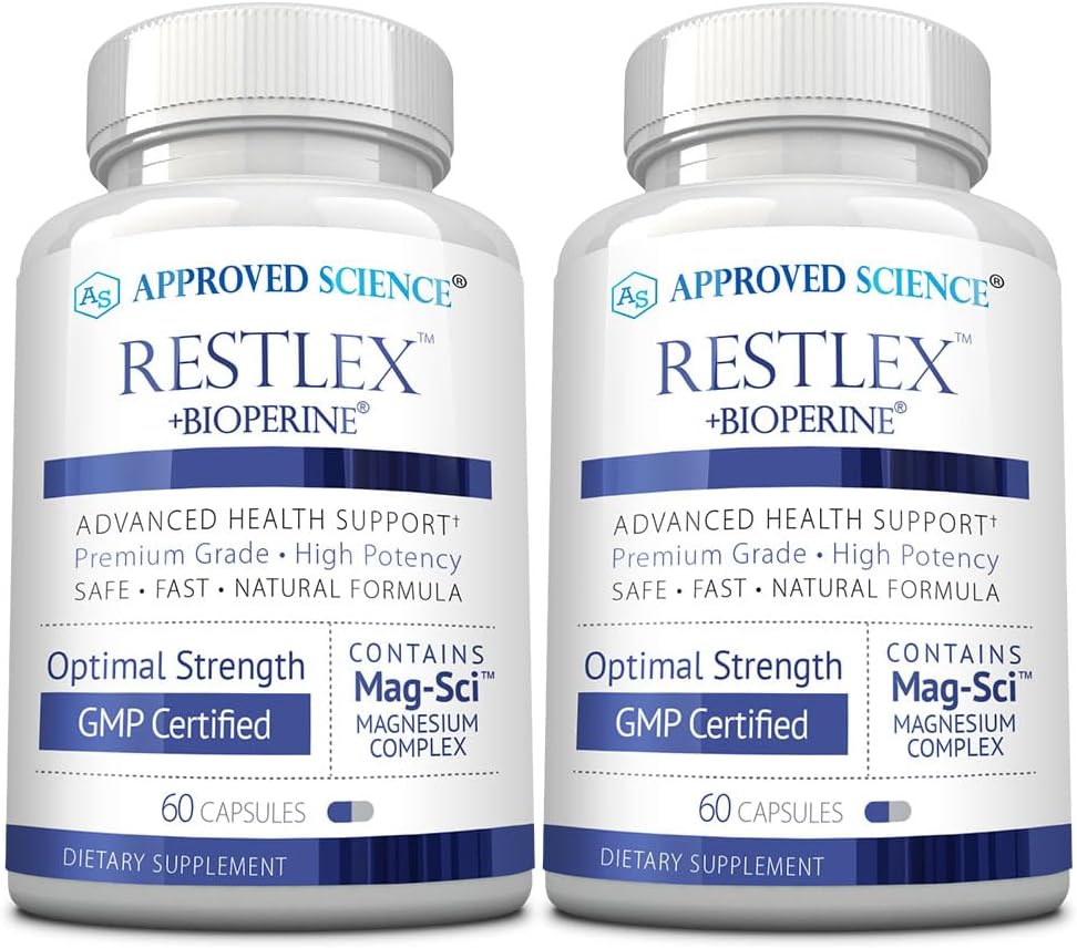 Science approuvée Restlex - 420 mg Mélange de glycinate de magnésium, L-théanine 200 mg - 60 Capsules - Boîte de 2