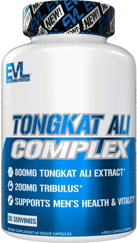 Evlution Nutrition Tongkat Ali - Supplément Homme Santé + Vitalité - 800mg Tongkat Ali + 200mg Tribulus - Soutien Performance - Vegan + Capsules Sans gluten - 30 portions